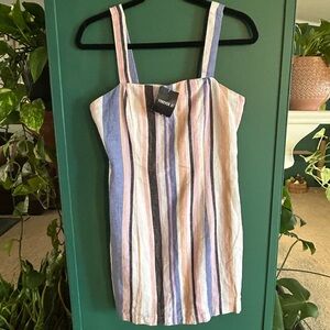 NWT forever 21 dress small linen cotton white blue